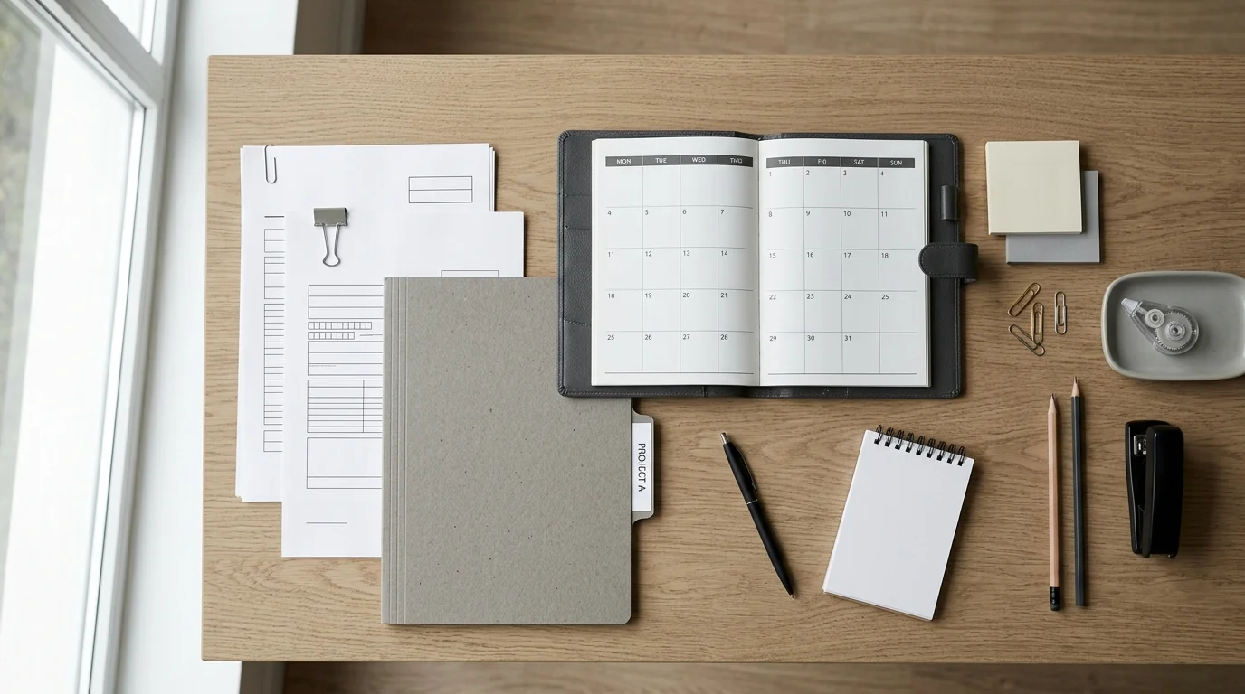 Documents and a calendar on a desk for alternative civilian service paperwork